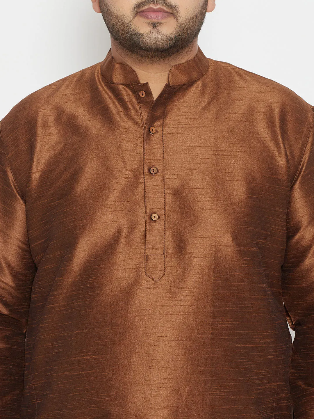 Jashvi Men's Plus Size Coffee Brown Silk Blend Kurta