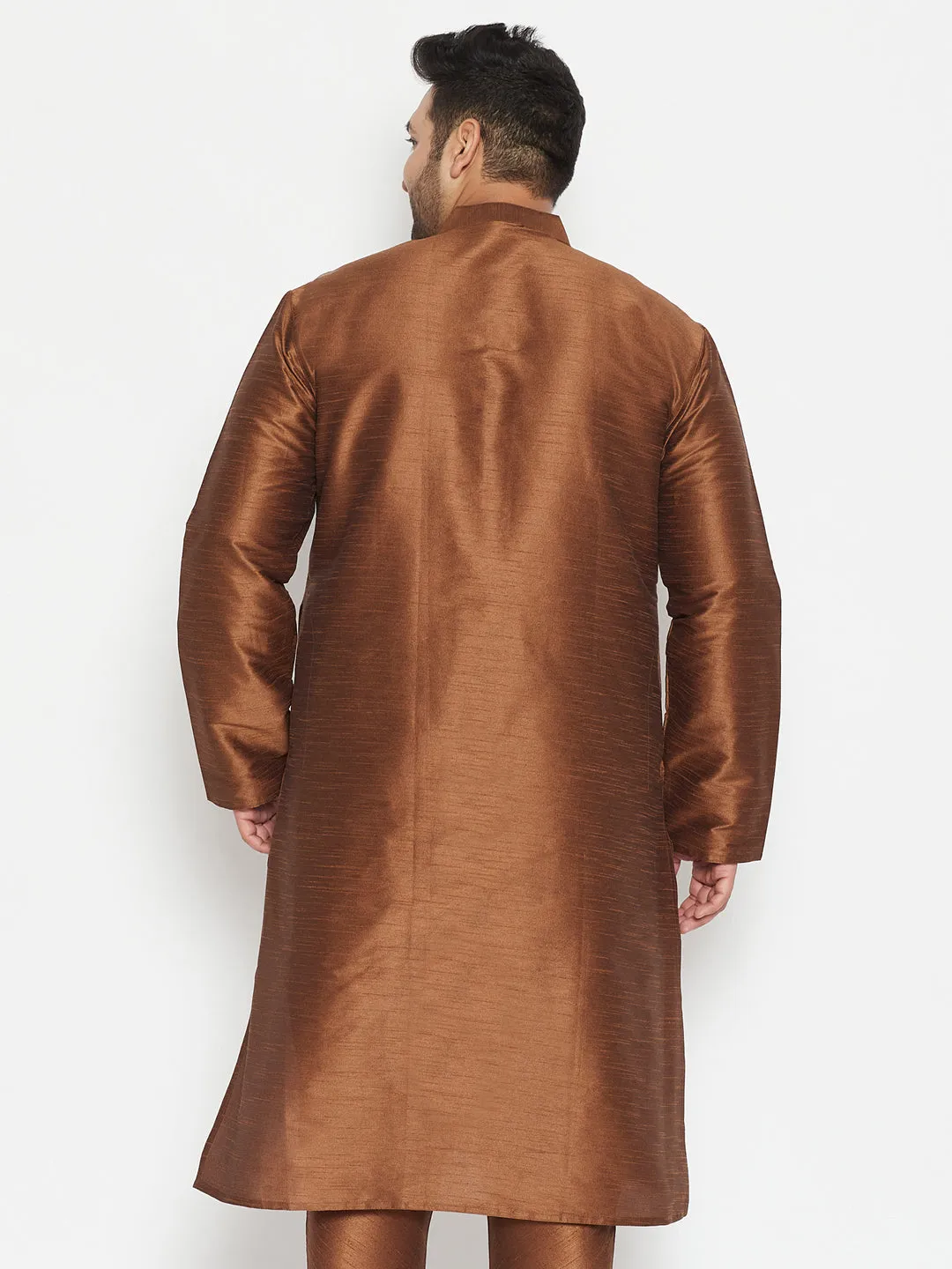 Jashvi Men's Plus Size Coffee Brown Silk Blend Kurta