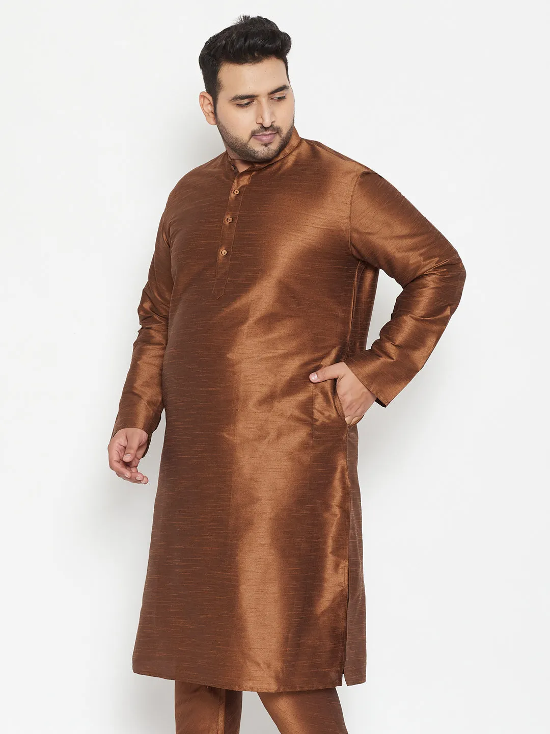 Jashvi Men's Plus Size Coffee Brown Silk Blend Kurta