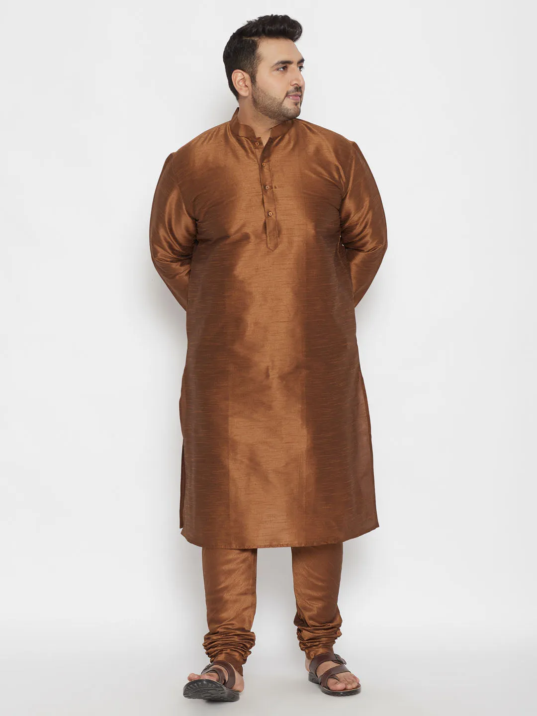 Jashvi Men's Plus Size Coffee Brown Silk Blend Kurta