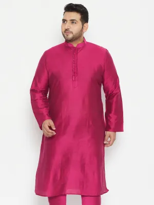 Jashvi Men's Plus Size Fushia Pink Viscose Blend Kurta