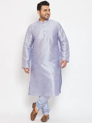 Jashvi Men's Plus Size Lavender Silk Blend Kurta Pyjama Set