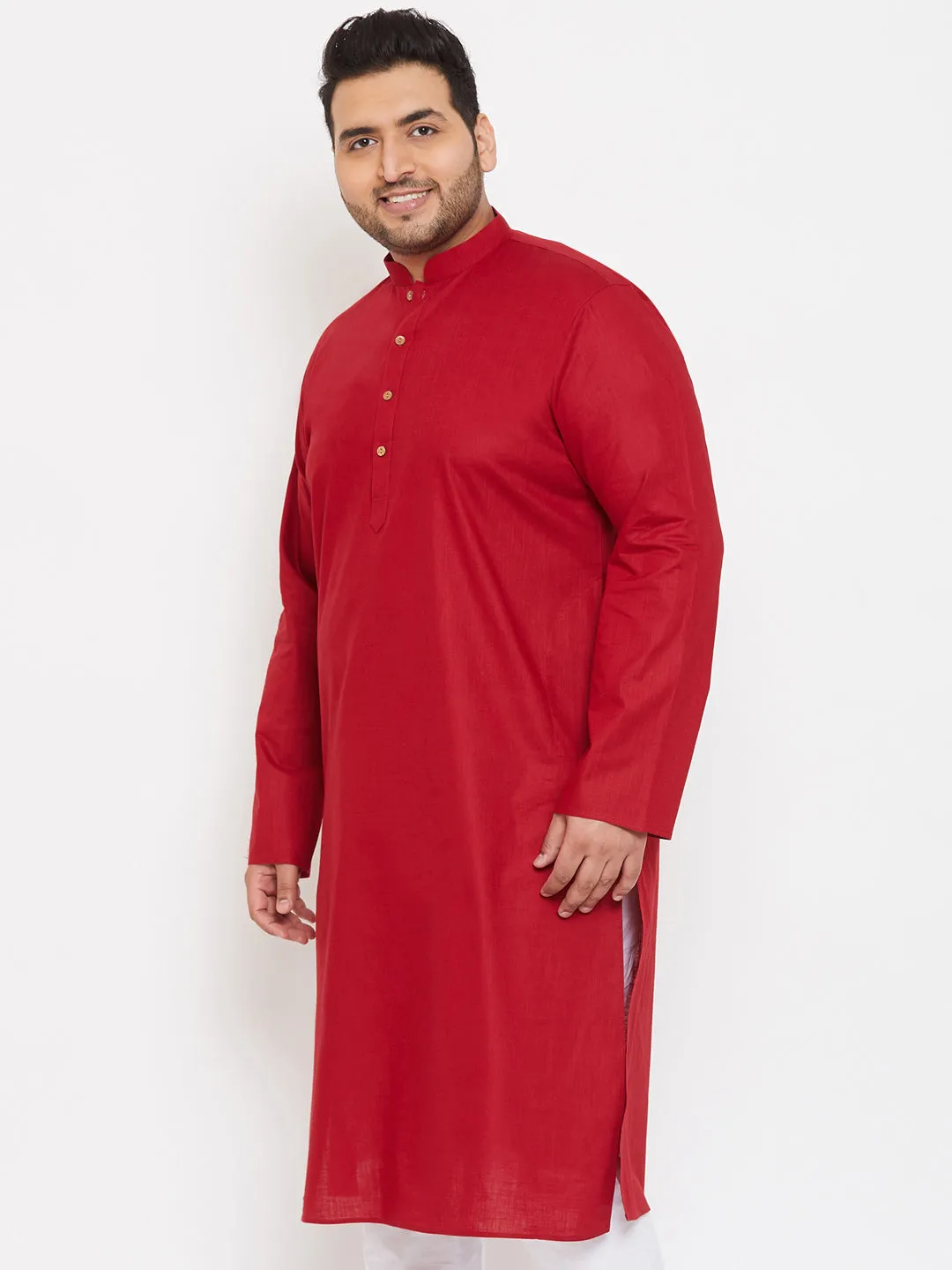 Jashvi Men's Plus size Maroon Cotton Kurta