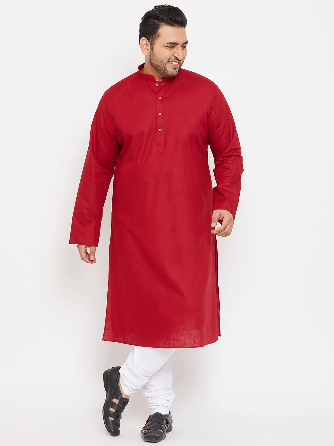 Jashvi Men's Plus size Maroon Cotton Kurta