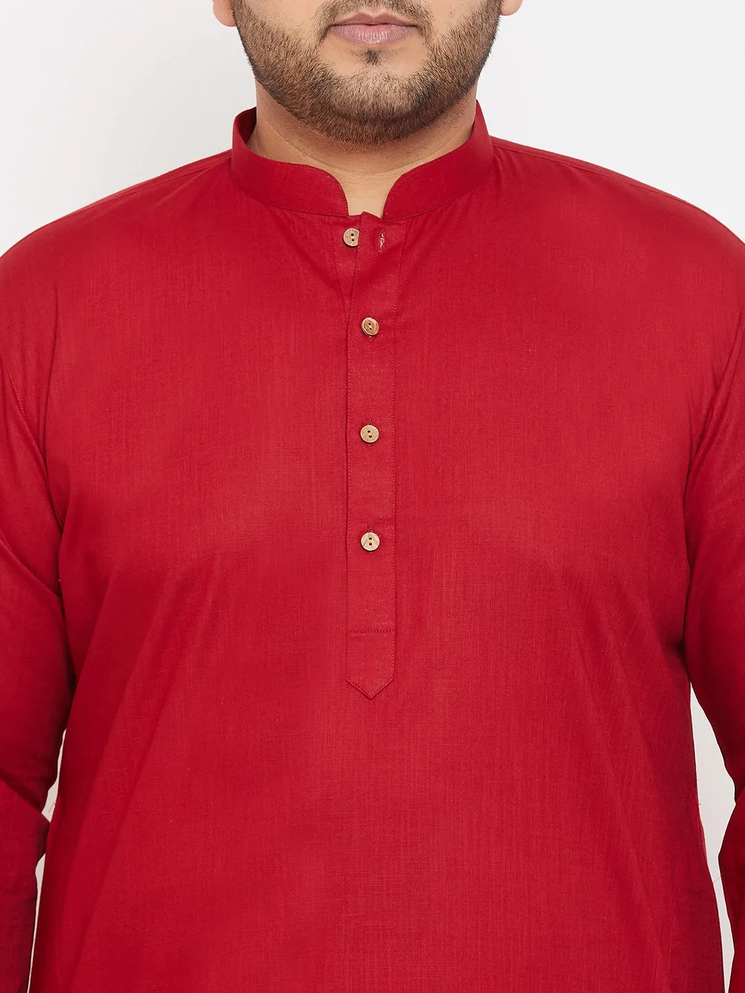 Jashvi Men's Plus size Maroon Cotton Kurta