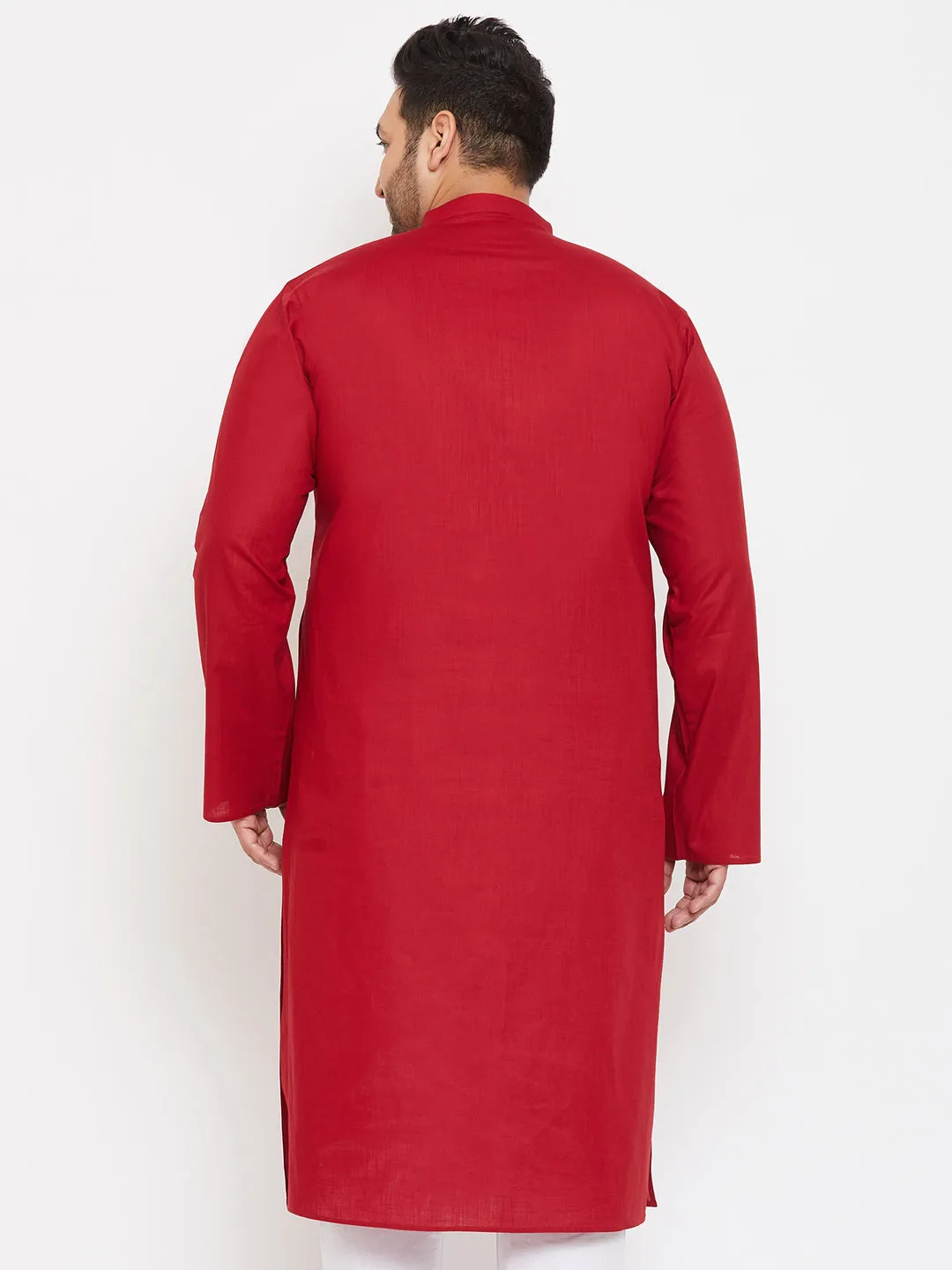 Jashvi Men's Plus size Maroon Cotton Kurta