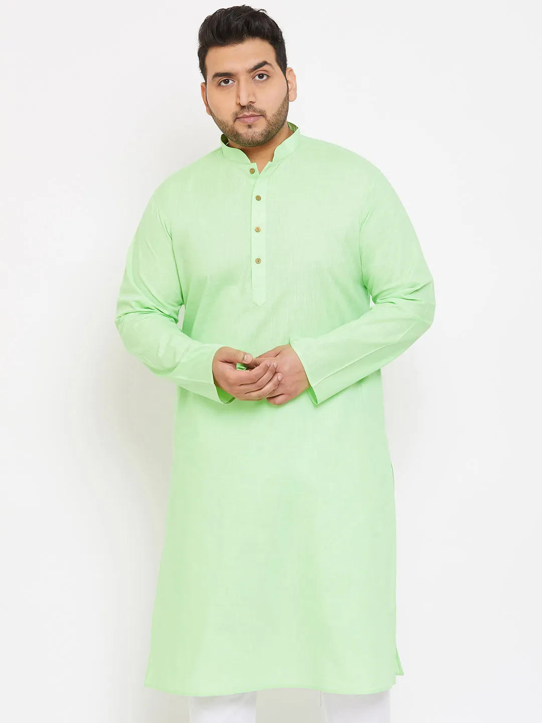 Jashvi Men's Plus Size Mint Green Cotton Kurta