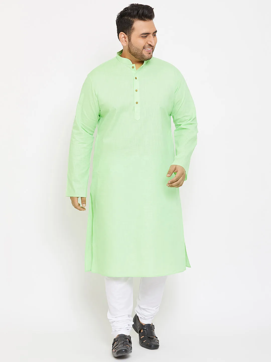 Jashvi Men's Plus Size Mint Green Cotton Kurta