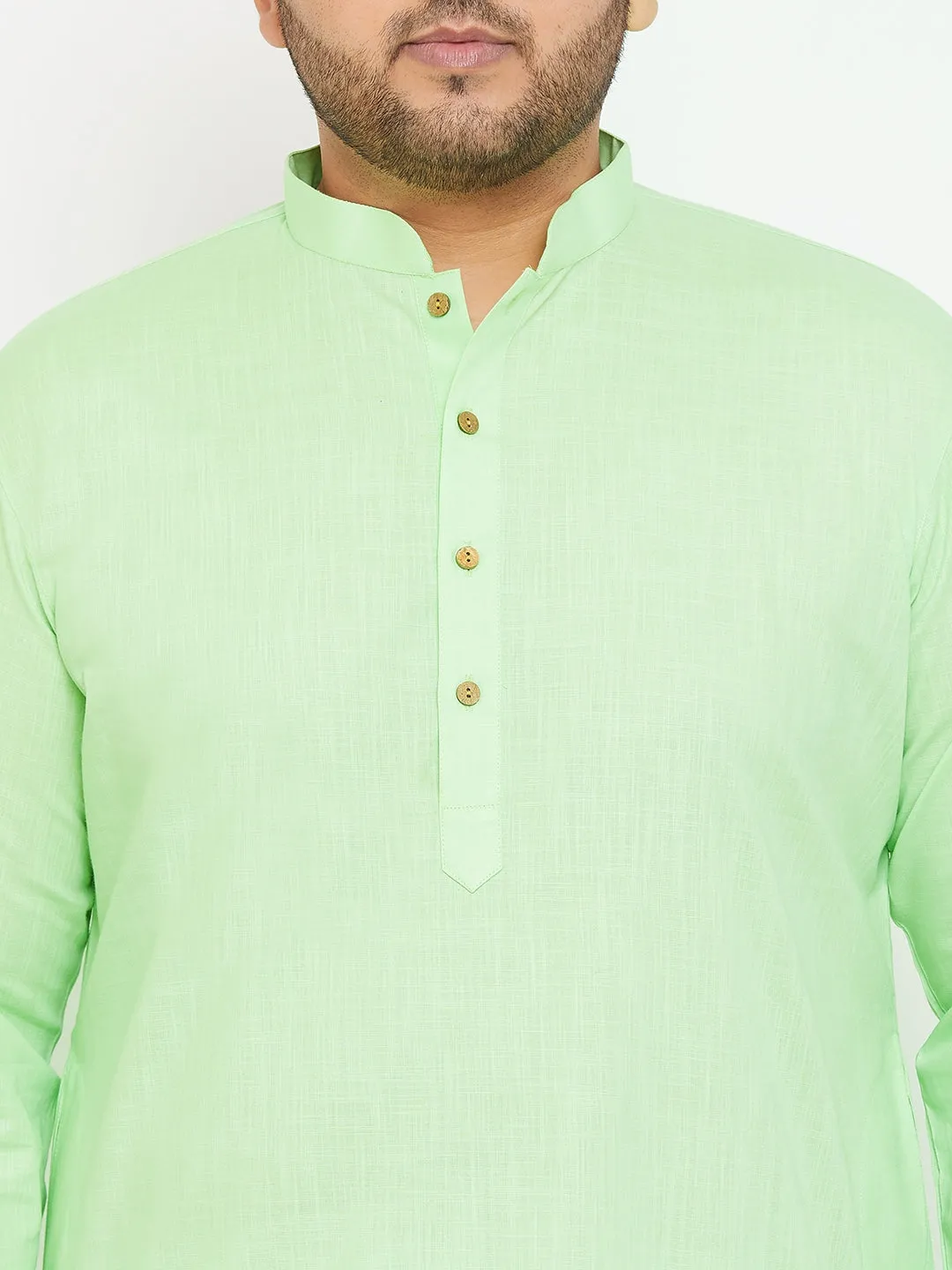 Jashvi Men's Plus Size Mint Green Cotton Kurta