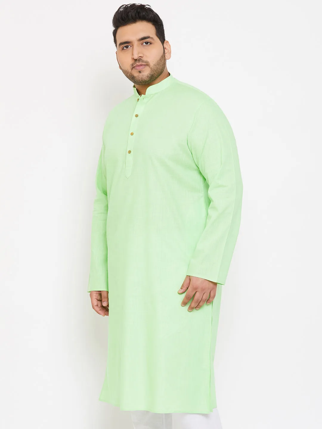 Jashvi Men's Plus Size Mint Green Cotton Kurta