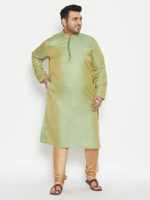 Jashvi Men's Plus Size Mint Green Kurta And Rose Gold Pyjama Set