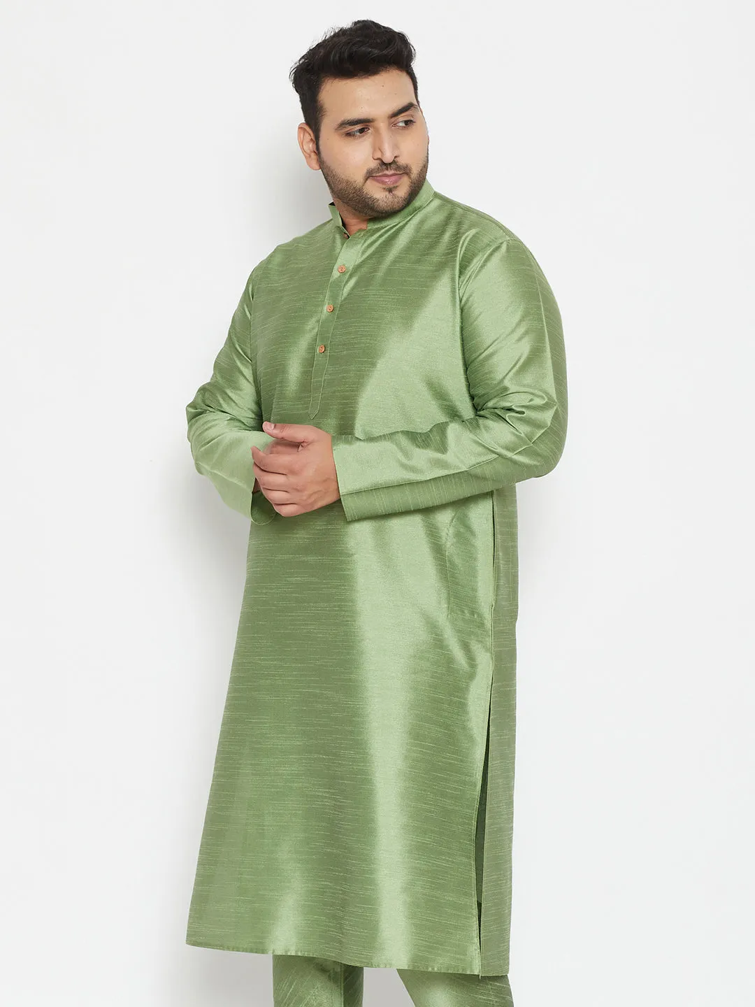 Jashvi Men's Plus Size Mint Green Silk Blend Kurta