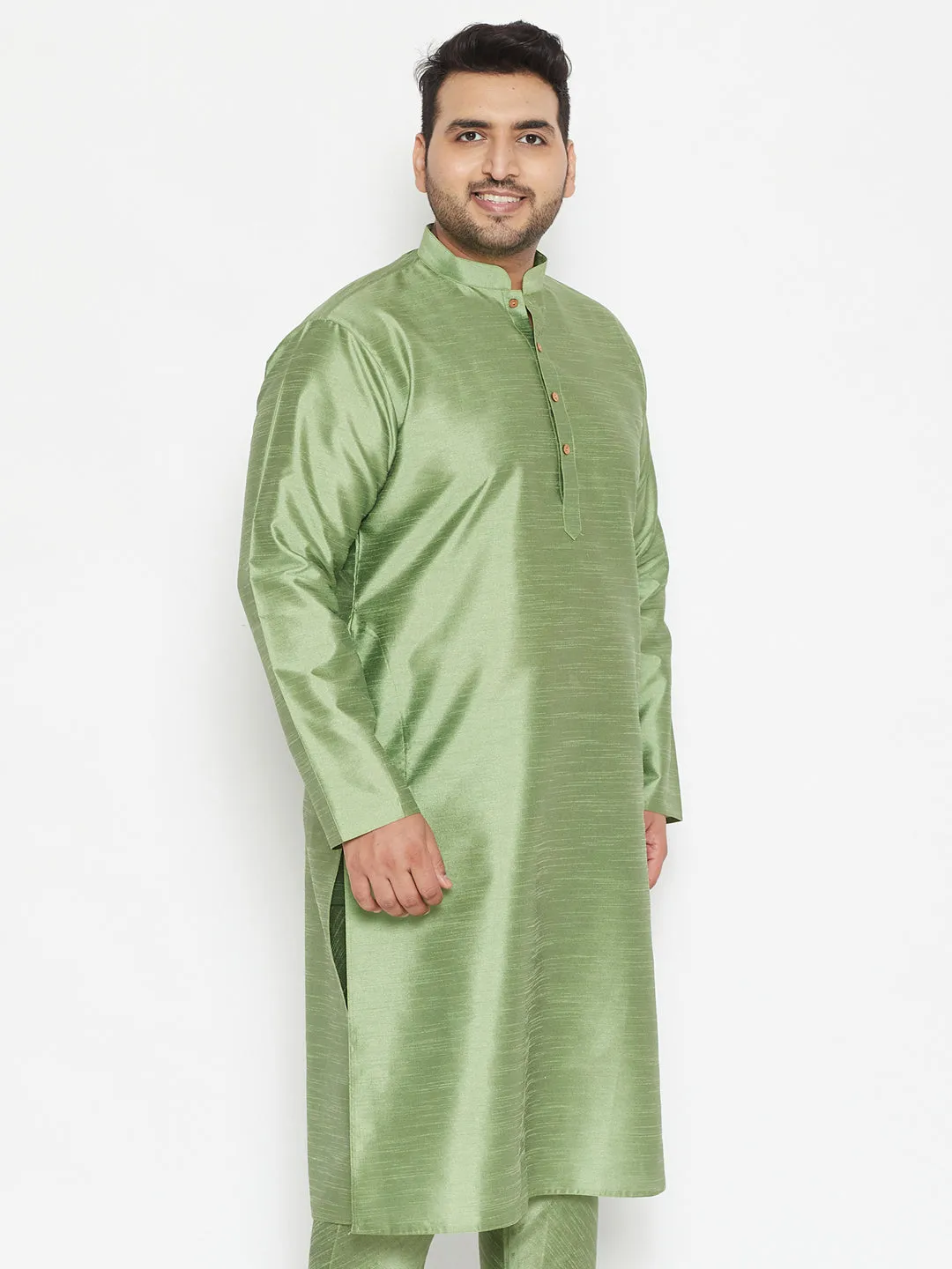 Jashvi Men's Plus Size Mint Green Silk Blend Kurta