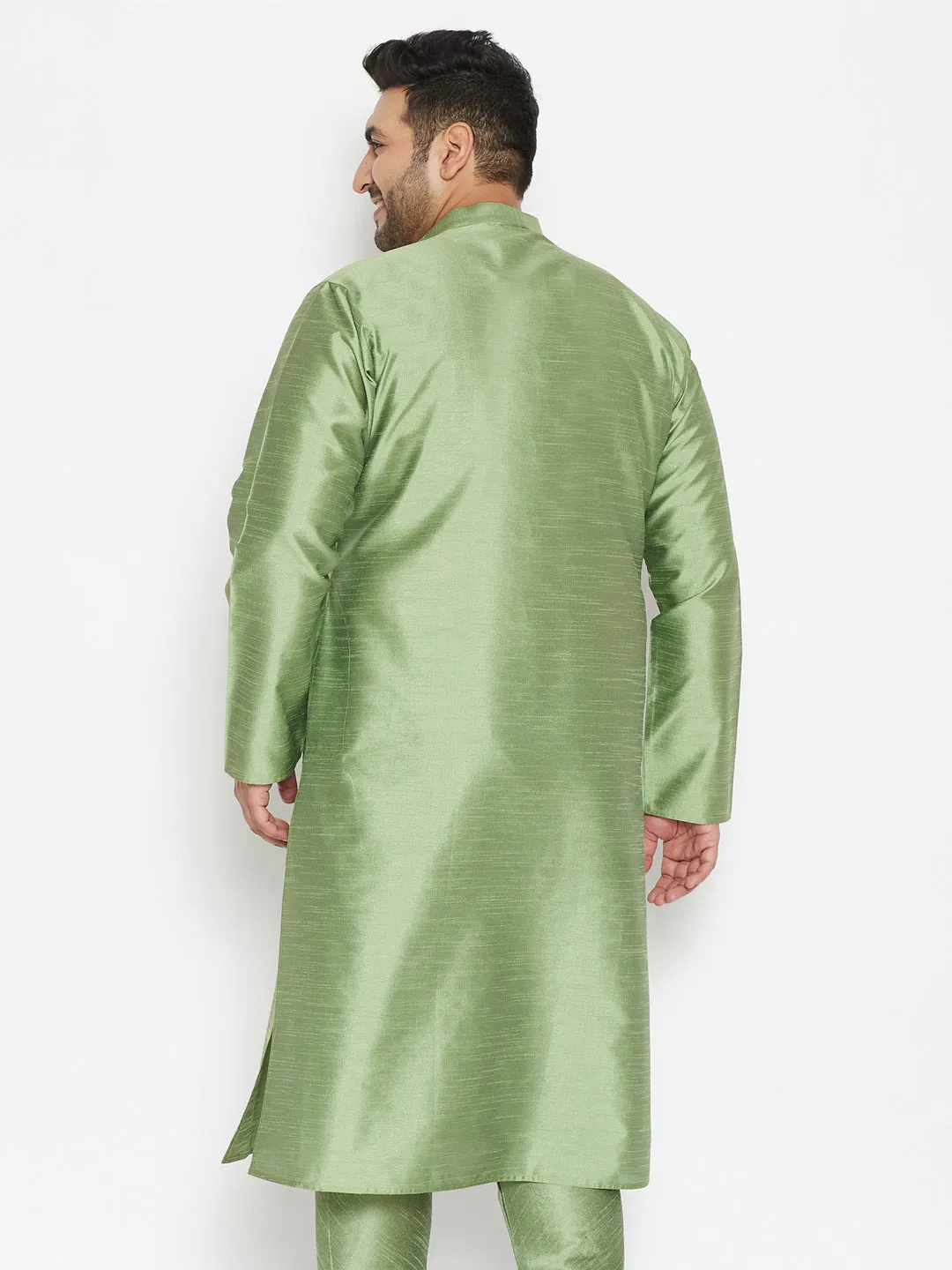 Jashvi Men's Plus Size Mint Green Silk Blend Kurta