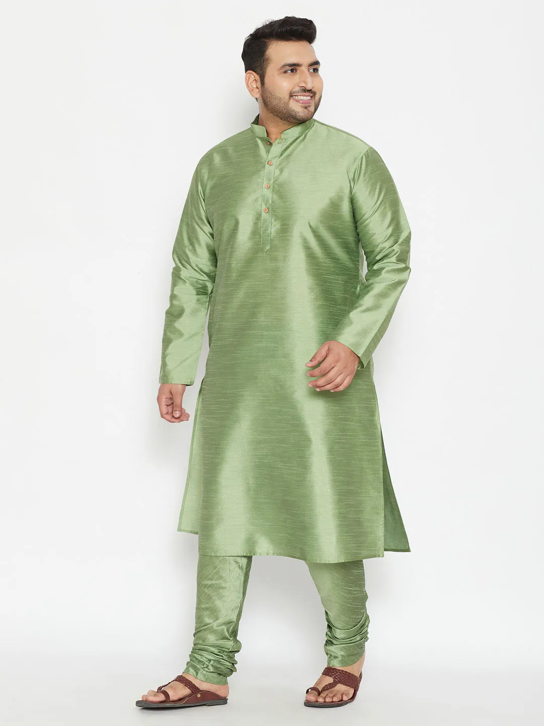 Jashvi Men's Plus Size Mint Green Silk Blend Kurta