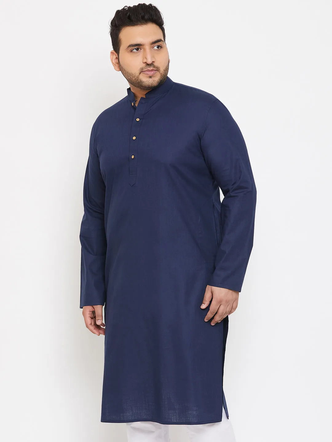 Jashvi Men's Plus Size Navy Blue Cotton Kurta