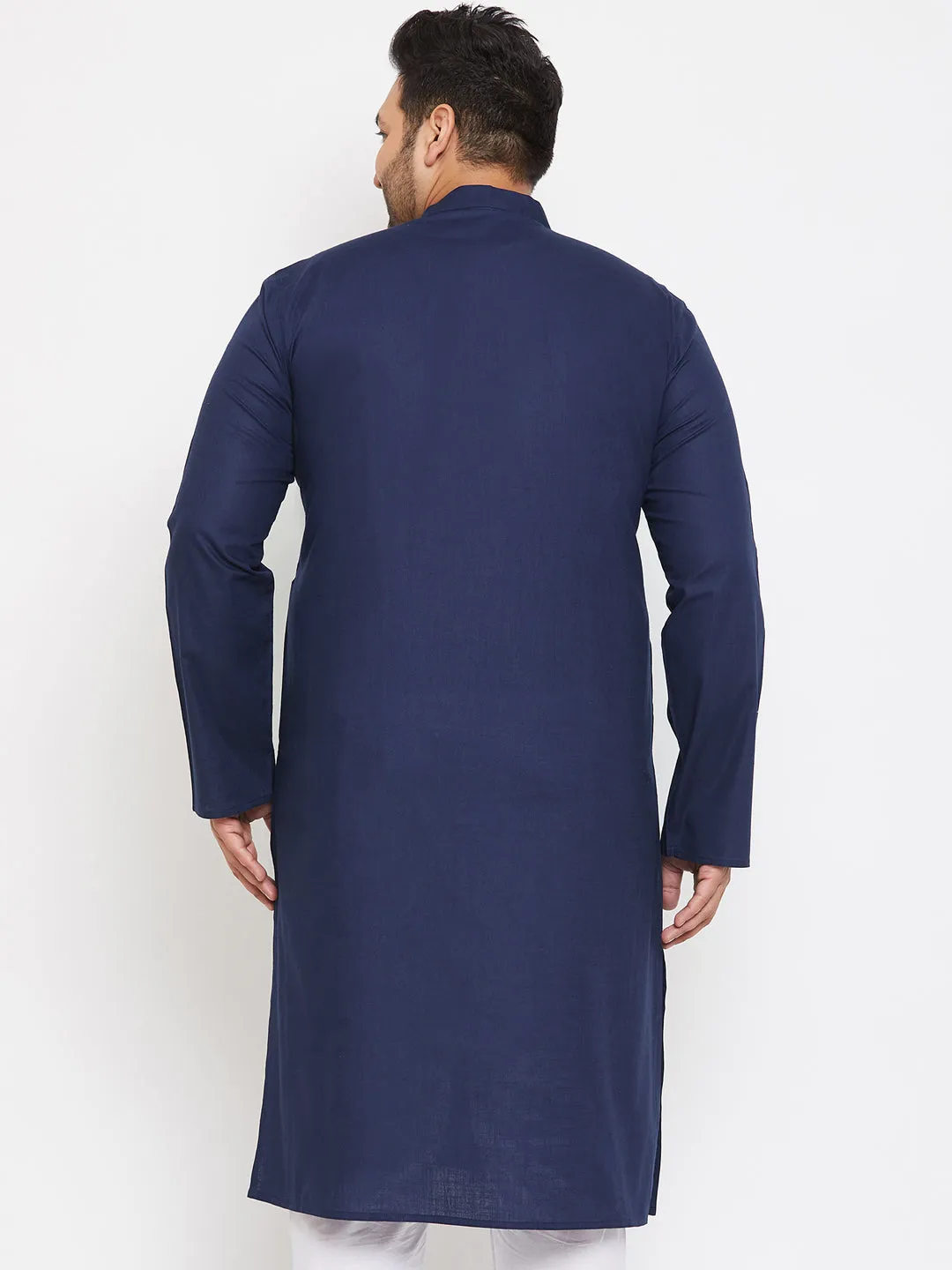 Jashvi Men's Plus Size Navy Blue Cotton Kurta