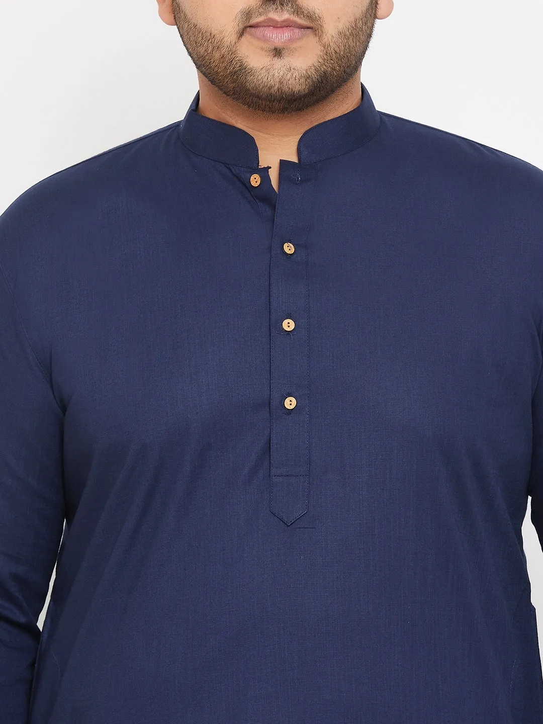 Jashvi Men's Plus Size Navy Blue Cotton Kurta