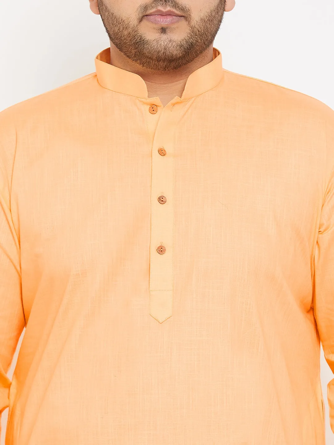 Jashvi Men's Plus Size Peach Cotton Kurta