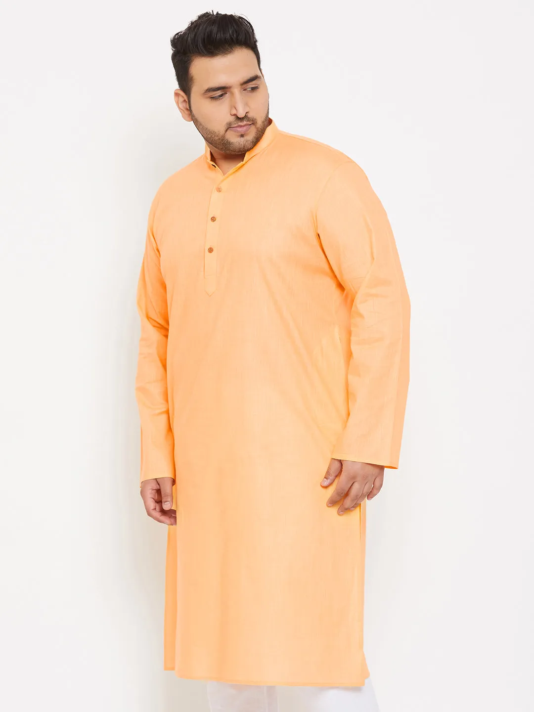 Jashvi Men's Plus Size Peach Cotton Kurta