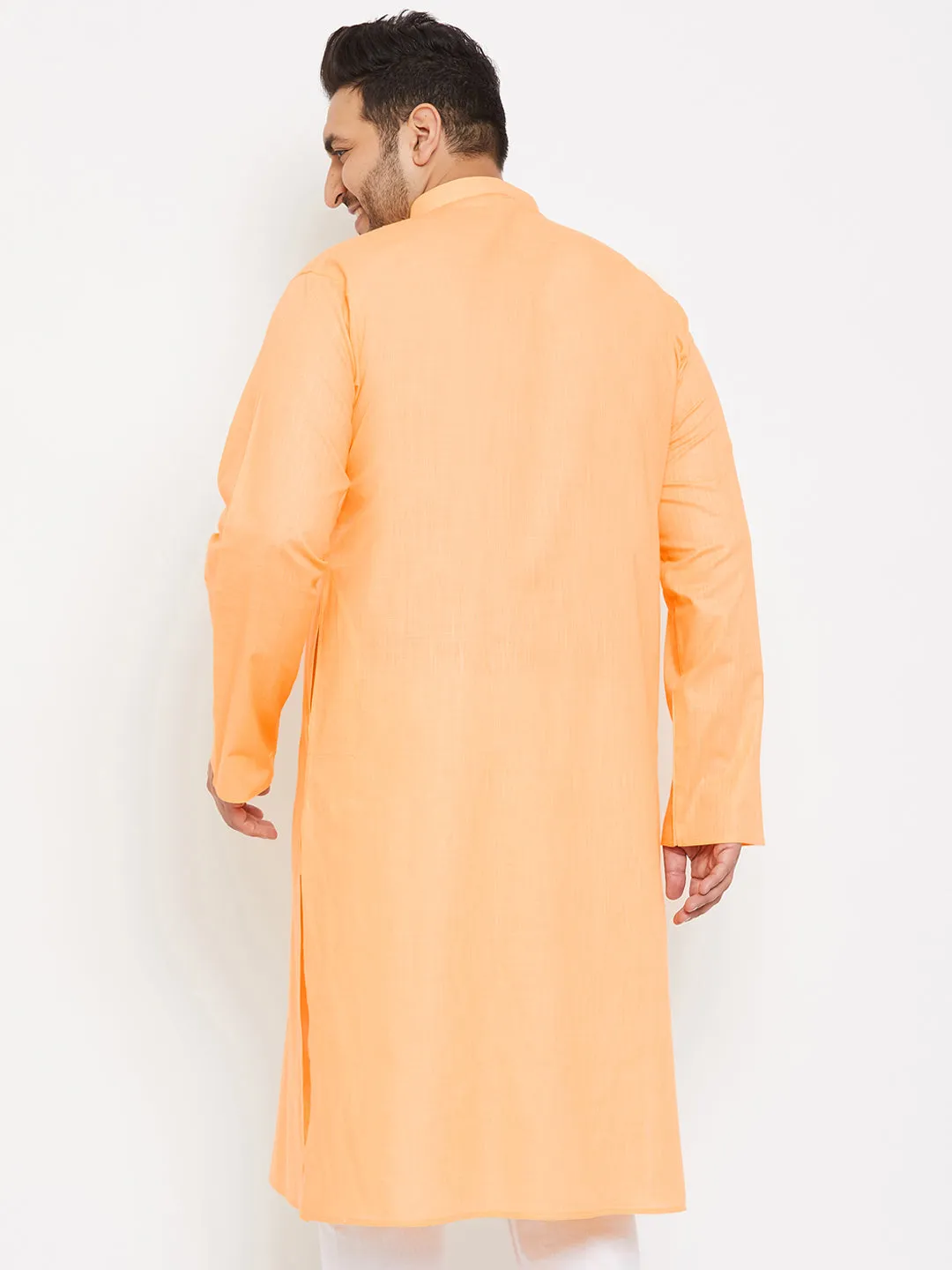 Jashvi Men's Plus Size Peach Cotton Kurta