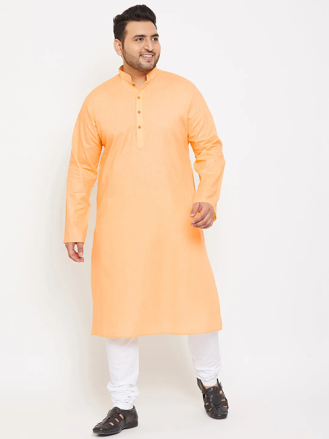 Jashvi Men's Plus Size Peach Cotton Kurta