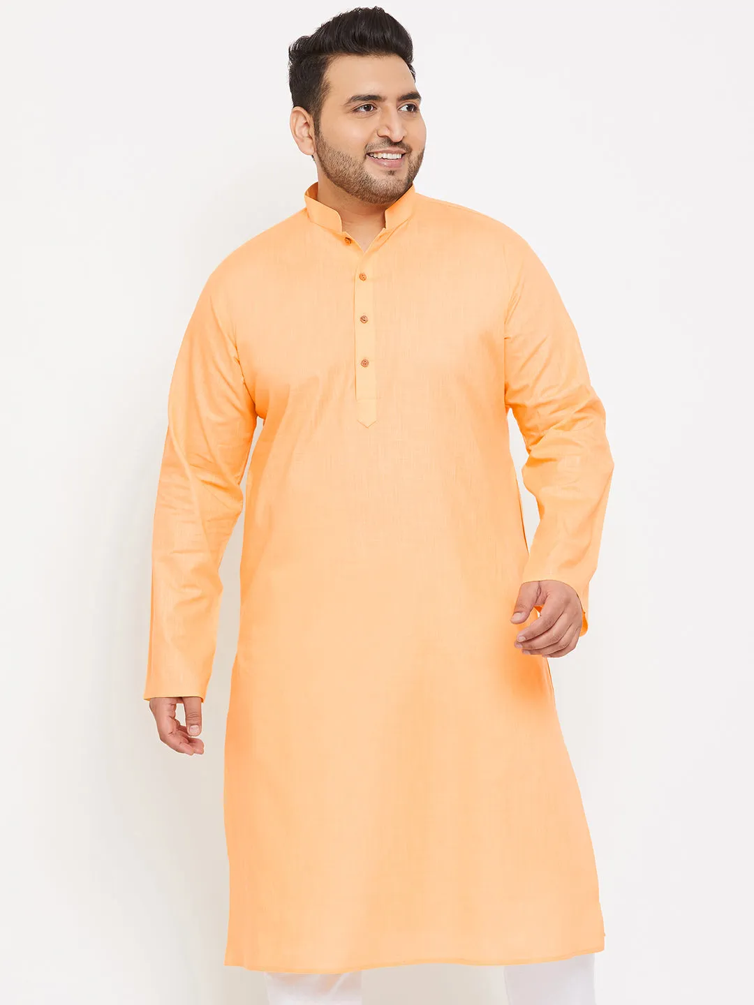 Jashvi Men's Plus Size Peach Cotton Kurta