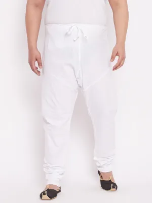 Jashvi Men's Plus Size White Solid Pure Cotton Relaxed-Fit Pyjama