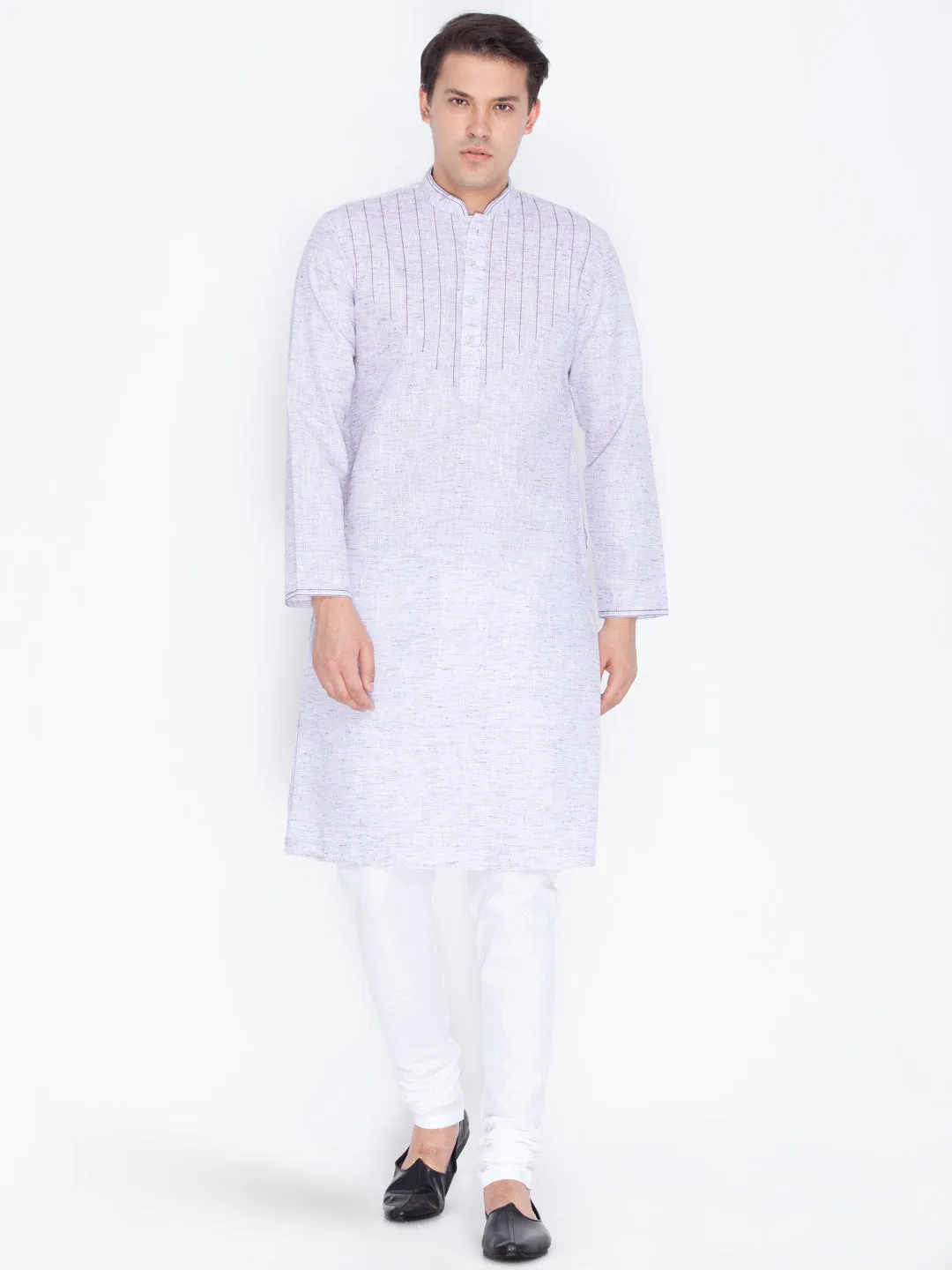 Jashvi Men's Purple Color Linen Kurta