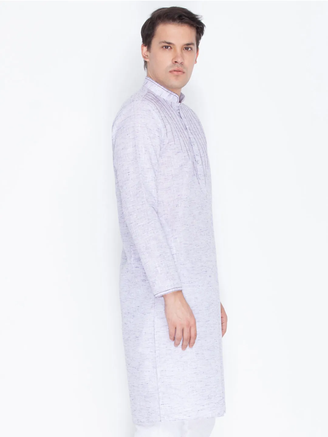 Jashvi Men's Purple Color Linen Kurta