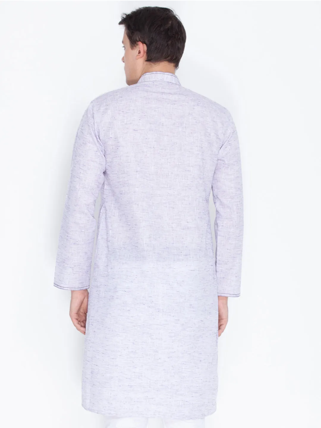 Jashvi Men's Purple Color Linen Kurta