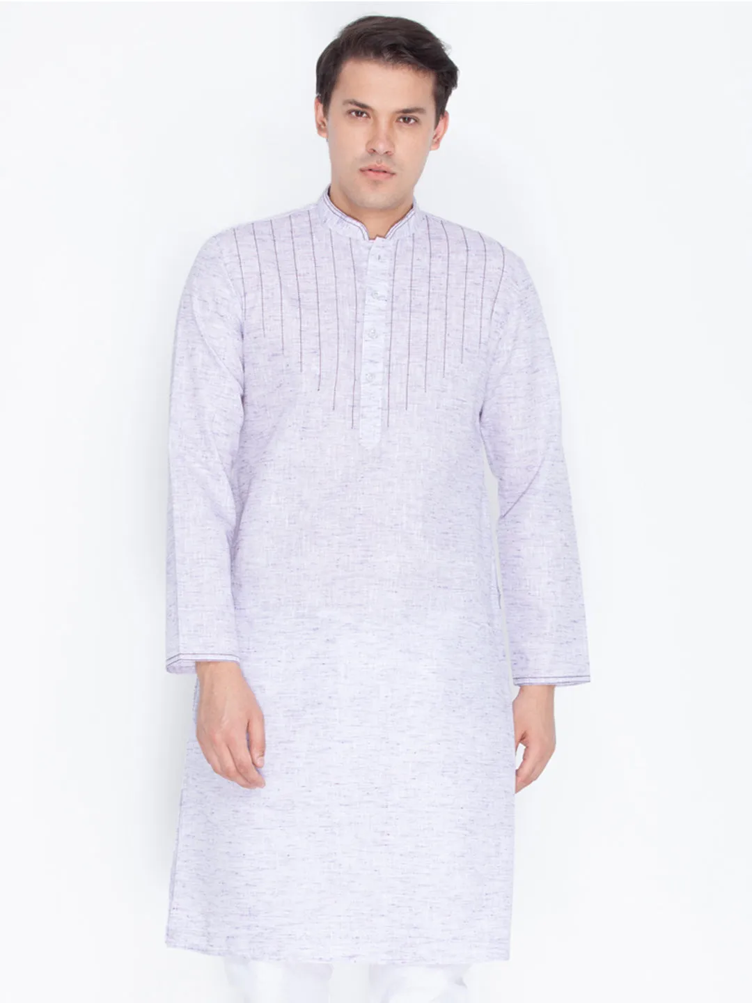 Jashvi Men's Purple Color Linen Kurta