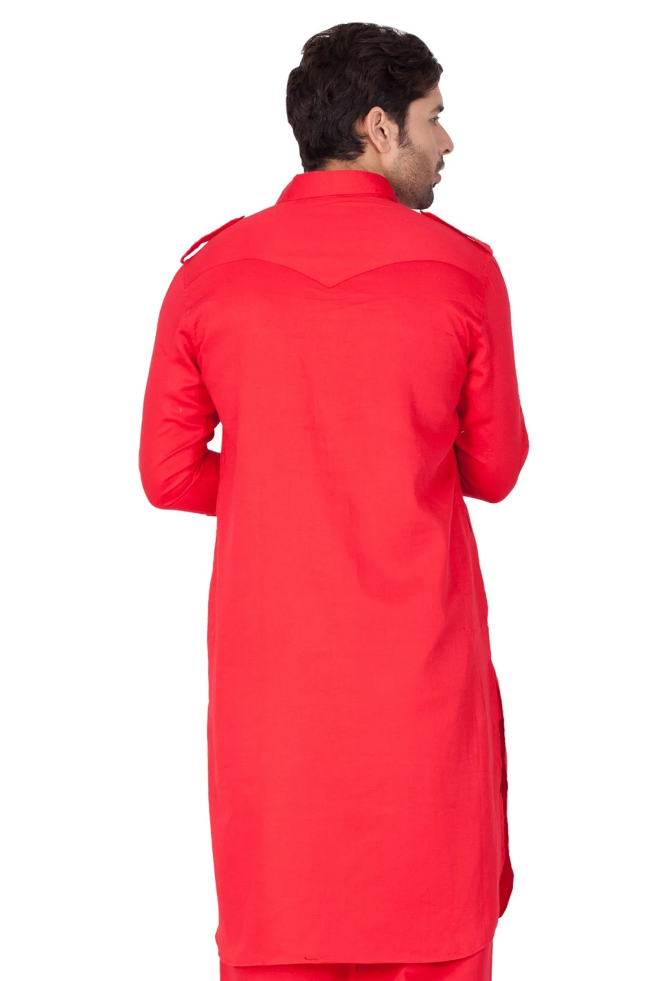 Jashvi Men's Red Cotton Pathani Kurta