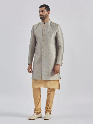 Jashvi Men's Rose Gold And Gray Viscose Sherwani Set