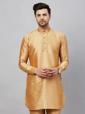 Jashvi Men's Rose Gold Silk Blend Curved Kurta