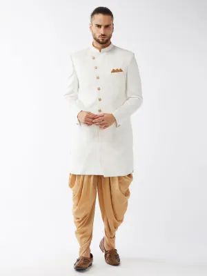 Jashvi Men's White Silk Blend Sherwani Set