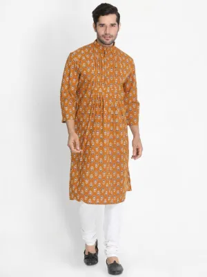 Jashvi Men's Yellow Cotton Blend Kurta and Churidar Set