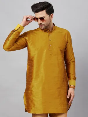 Jashvi Men's Yellow Silk Blend Curved Kurta