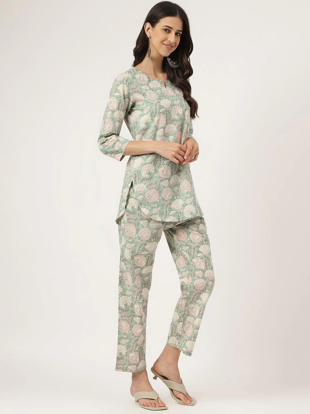 Jashvi Mint Green Printed Loungewear/Nightwear