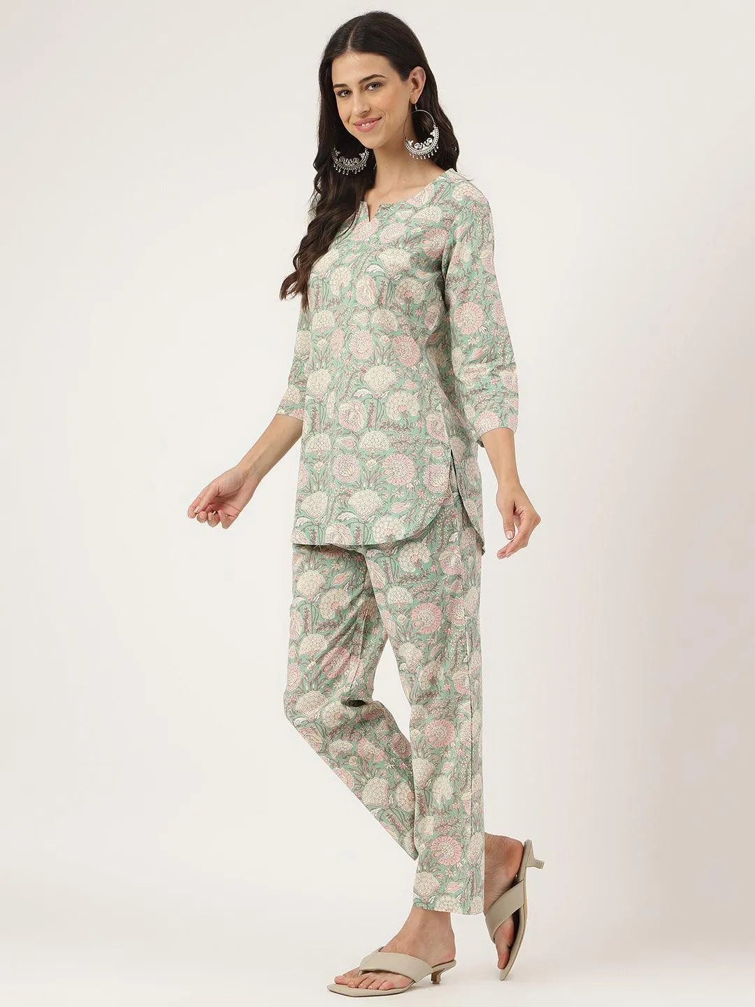 Jashvi Mint Green Printed Loungewear/Nightwear