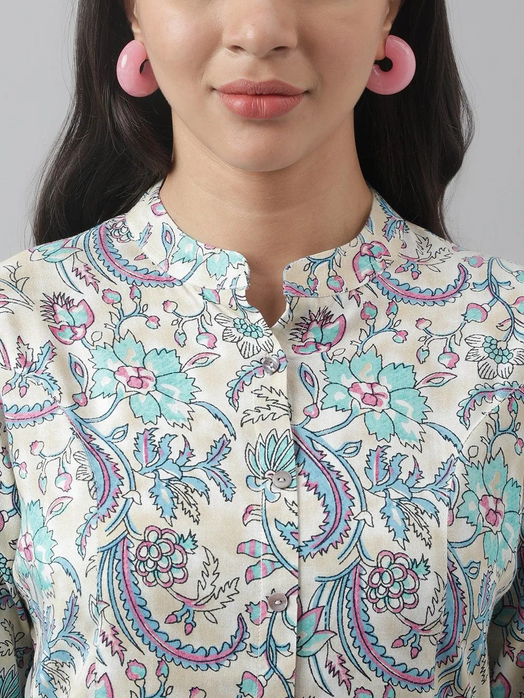 Jashvi Multi Colored Floral Printed Rayon A-line Shirt Style Top