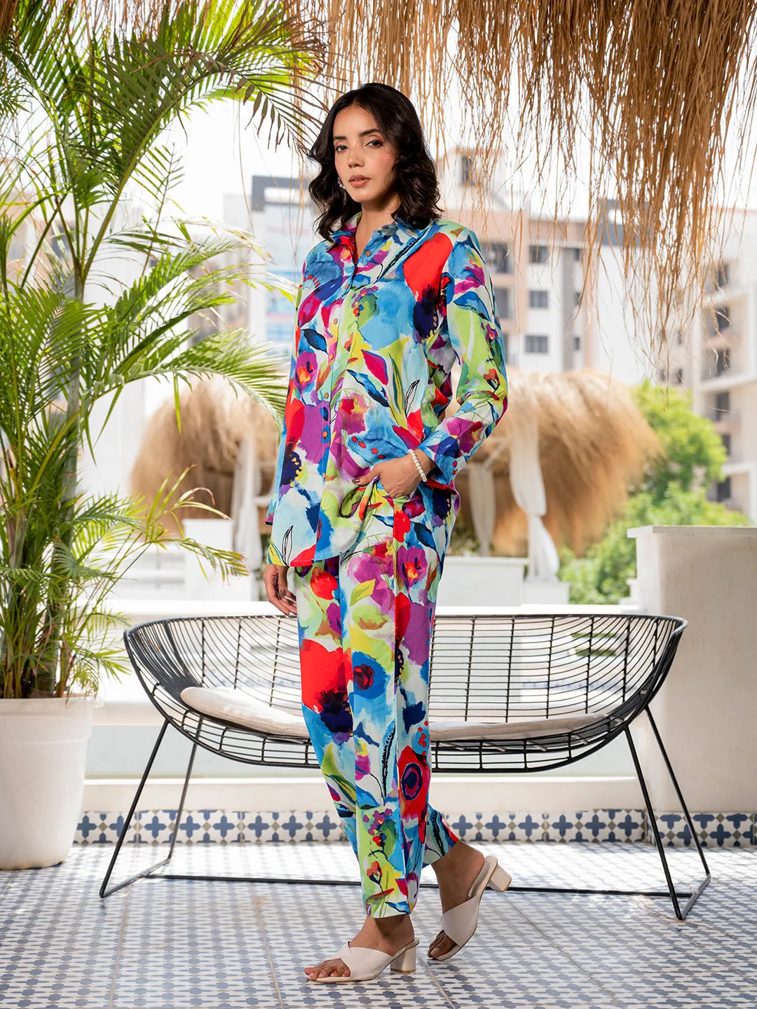 Jashvi Multi Floral Printed Rayon Co-ord set for Women