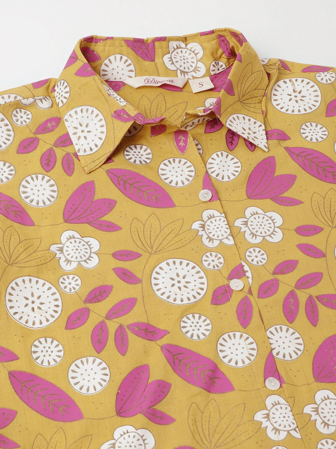 Jashvi Mustard Floral Print Cotton Co-ord Set