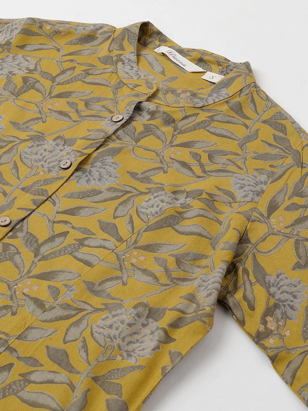 Jashvi Mustard Floral printed Rayon A-line Shirts Style Top