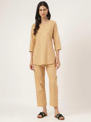 Jashvi mustard Printed Loungewear/Nightwear