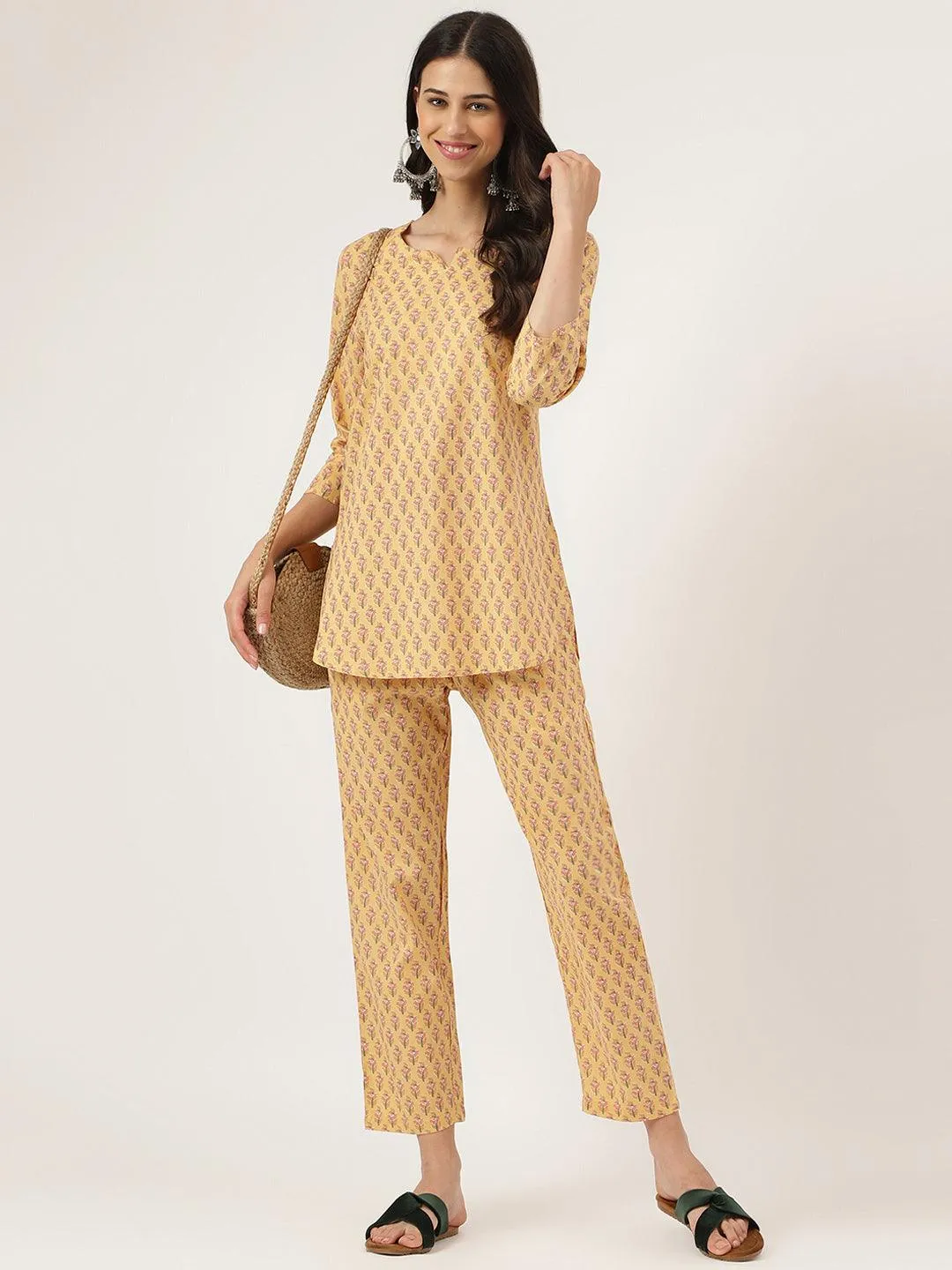 Jashvi mustard Printed Loungewear/Nightwear