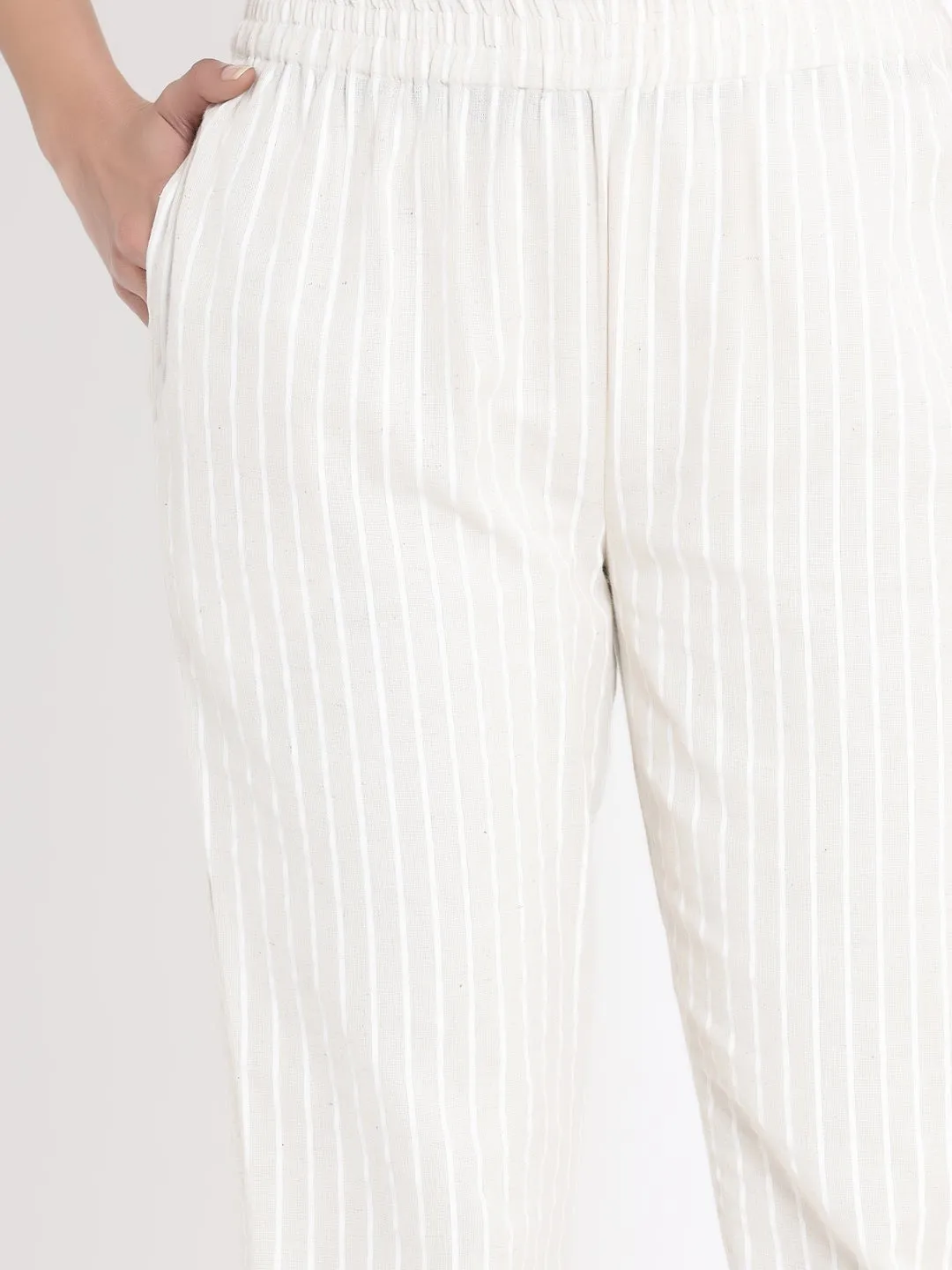 Jashvi Natural Stripe Printed Rayon Slim Fit Pants.