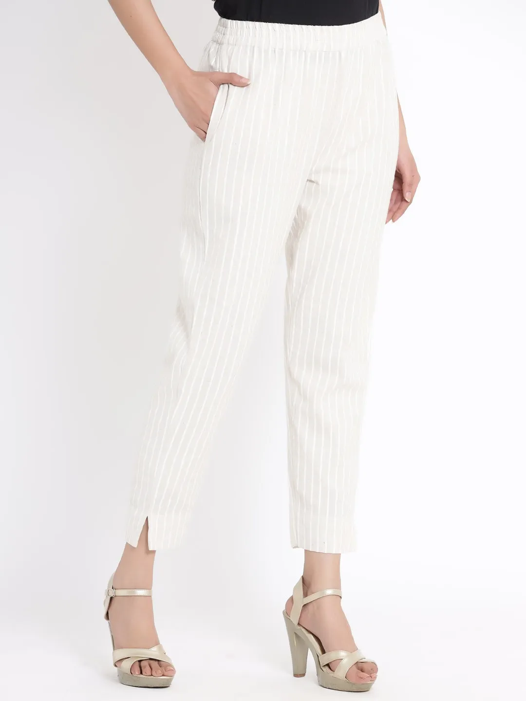 Jashvi Natural Stripe Printed Rayon Slim Fit Pants.