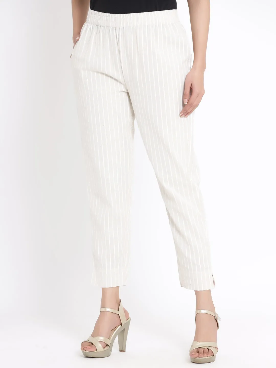 Jashvi Natural Stripe Printed Rayon Slim Fit Pants.