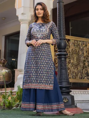 Jashvi Navy Blue Cotton Gota Patti Palazzo Set